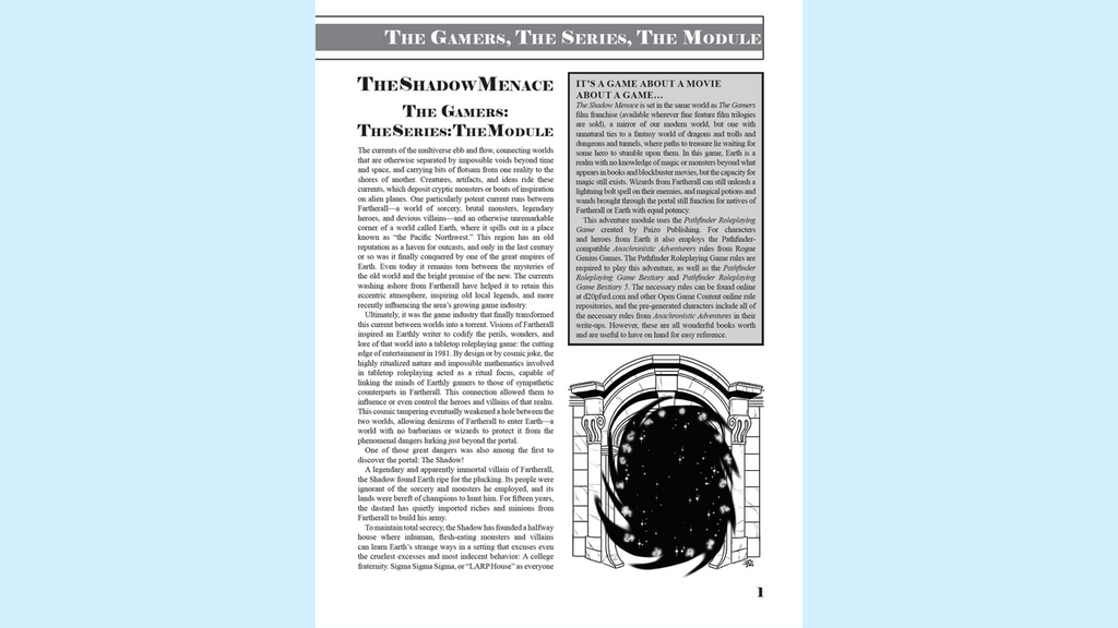 Module: The Gamers: The Shadow Menace Pathfinder Module (PDF Download)